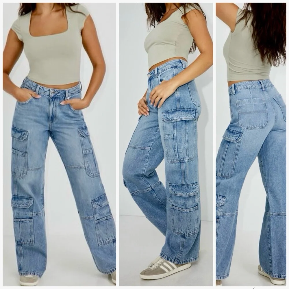 Garage Cargo Wide Leg Straight Baggy High Rise Jeans Size 25 - Picture 1 of 8